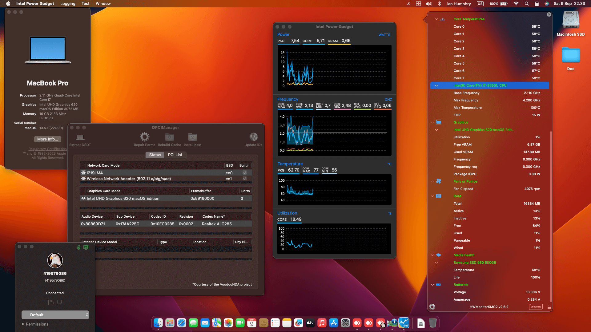 Success Hackintosh macOS Ventura 13.5.1 Build 22G90 in Lenovo Thinkpad X1 Carbon 6th Gen Touchscreen